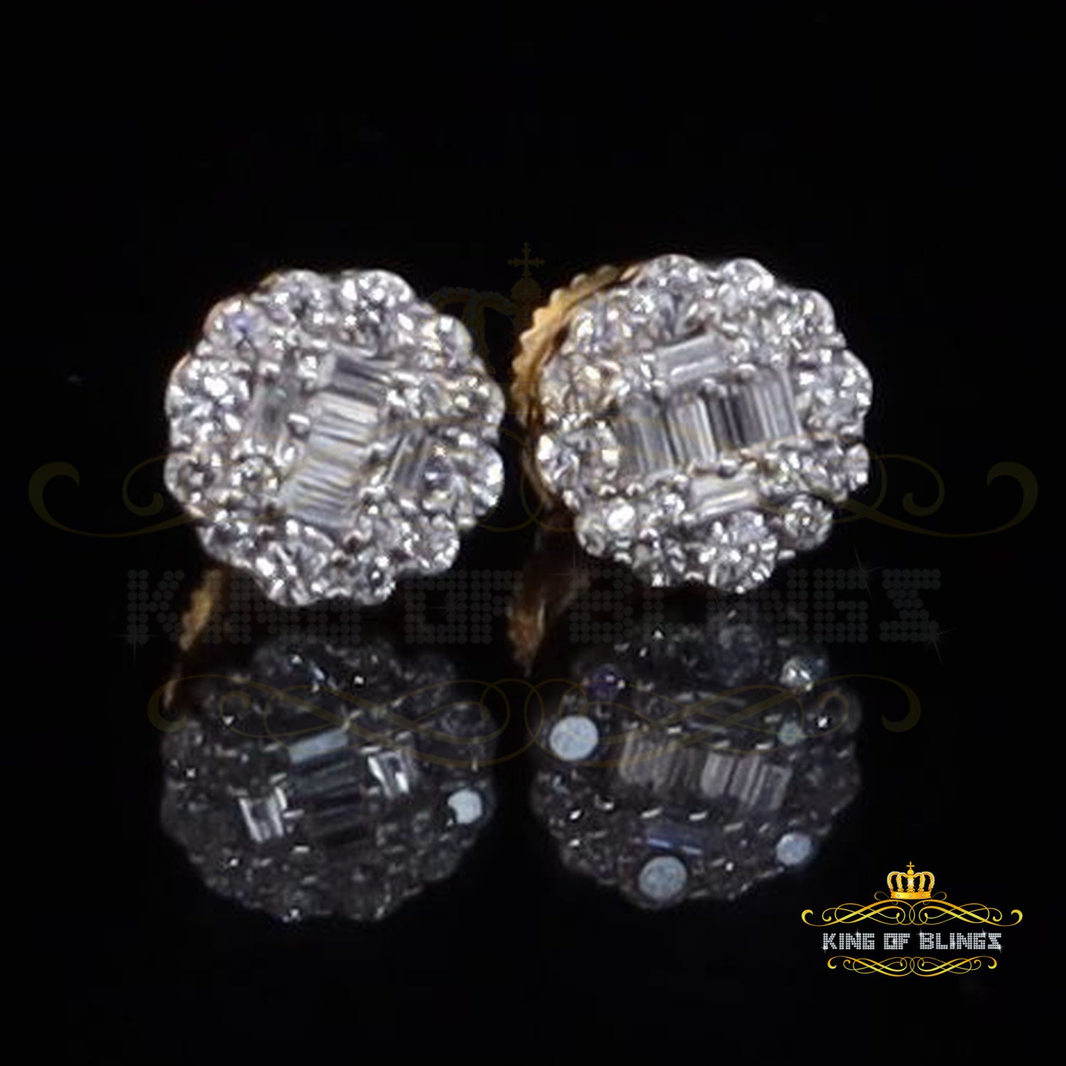 King of Bling's 925 Yellow Sterling Silver 0.74ct Cubic Zirconia Women's Hip Hop Flower Earrings KING OF BLINGS