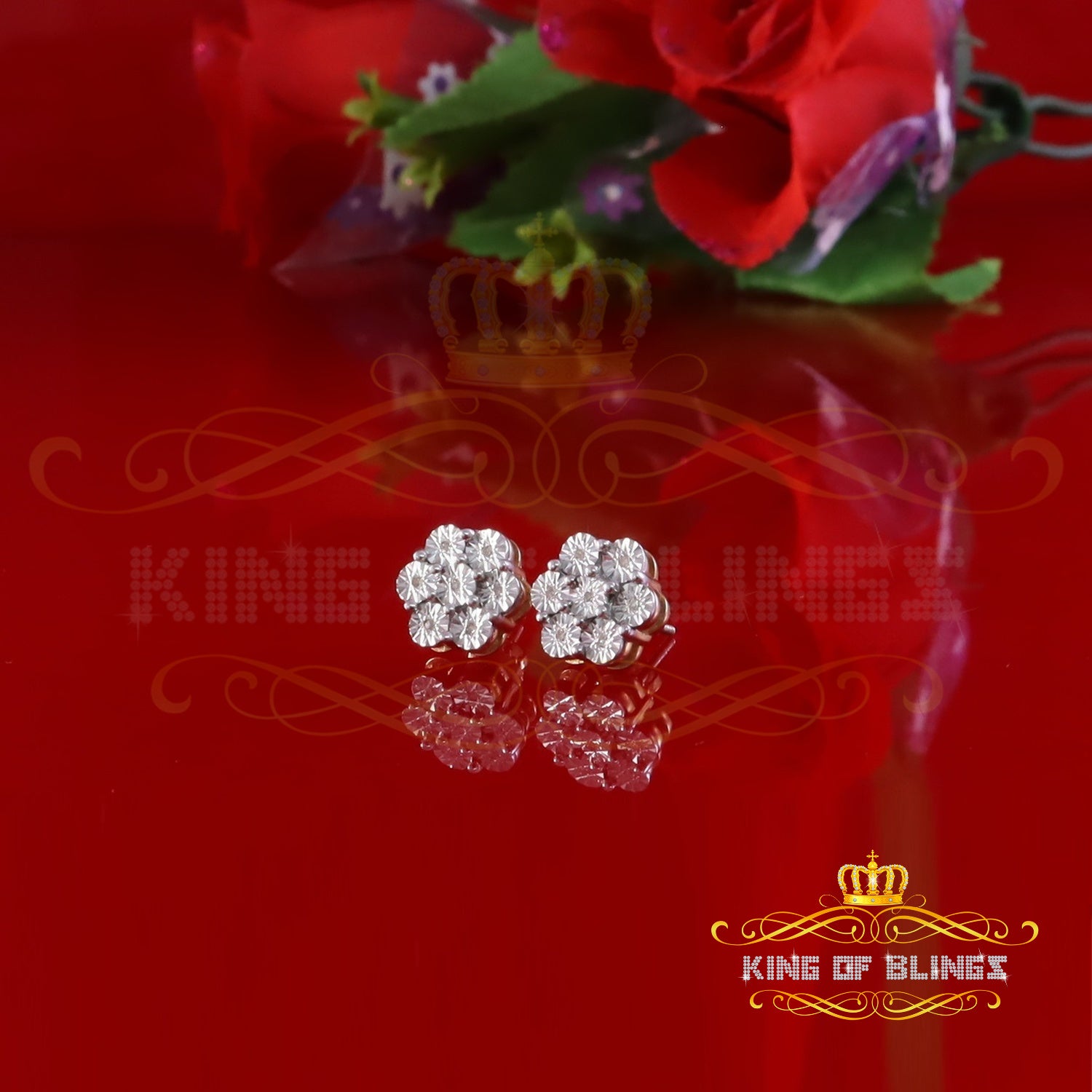 0.05ct Diamond 925 Sterling Silver Yellow Floral Earrings For Men's / Women's KING OF BLINGS