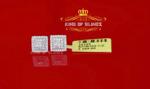 King of Blings- Hip Hop 925 White Silver 1.12ct Cubic Zirconia Women's & Men's Square Earrings KING OF BLINGS