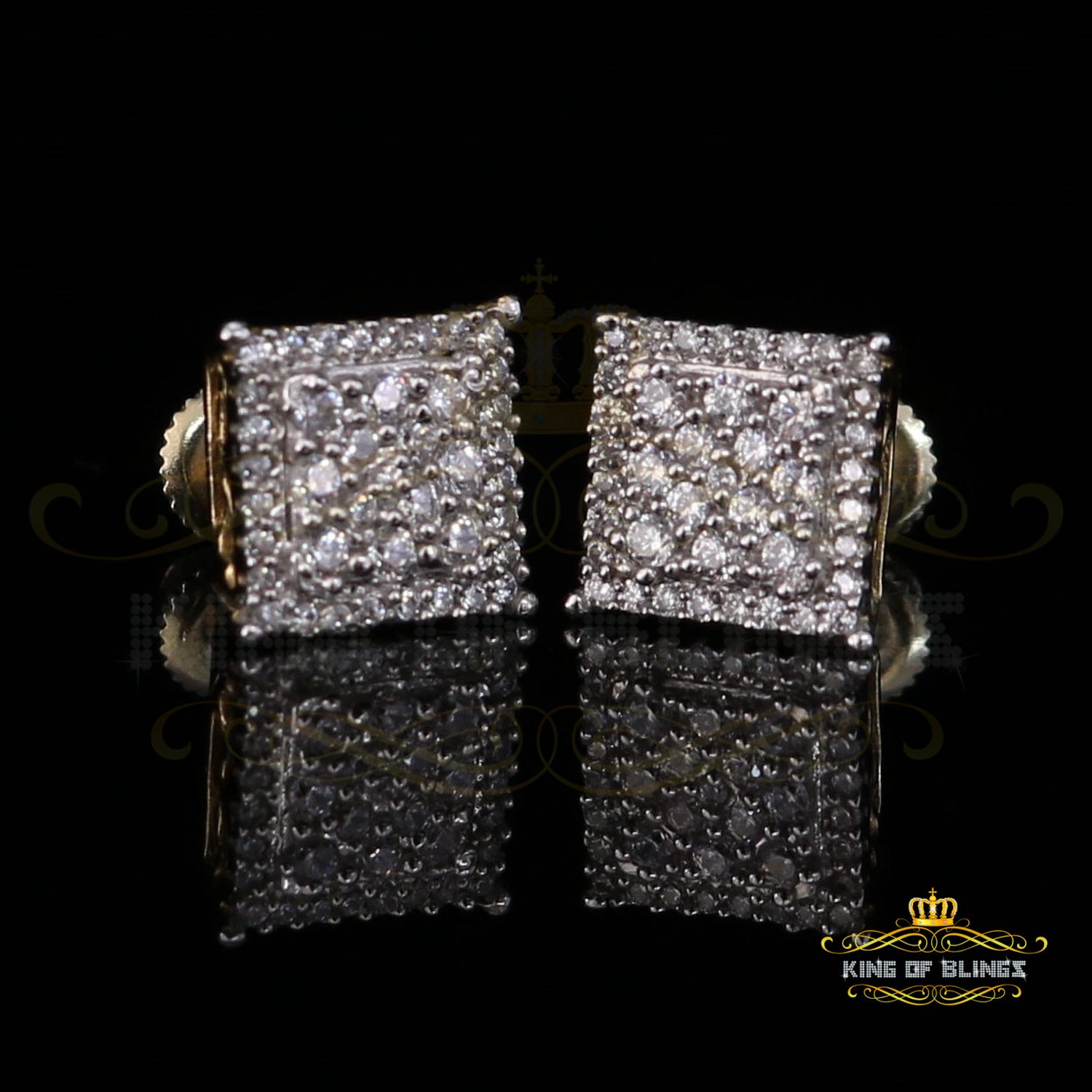 King of Bling's Aretes Para Hombre 925 Yellow Silver 0.96ct Cubic Zirconia Square Women Earring KING OF BLINGS
