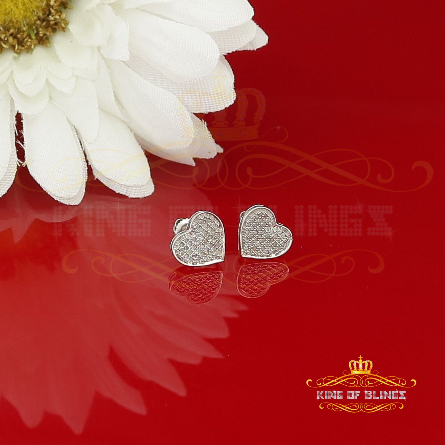 King Of Bling's Aretes Para Hombre Heart 925 White Silver 0.25ct Diamond Women's /Men's Earrings KING OF BLINGS