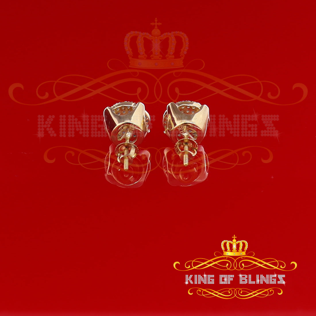 King of Bling's 925 Yellow Sterling Silver 0.90ct Cubic Zirconia Hip Hop Round Women's Earrings KING OF BLINGS