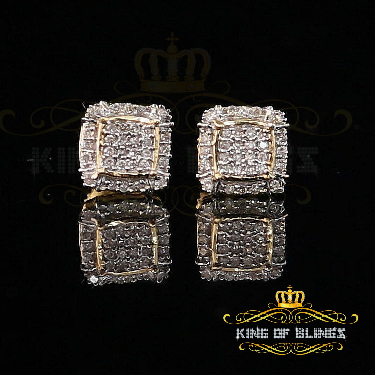 10K 2024 Solid Yellow Gold Diamond Cut King Queen Crown Stud Earrings. Men Women Children