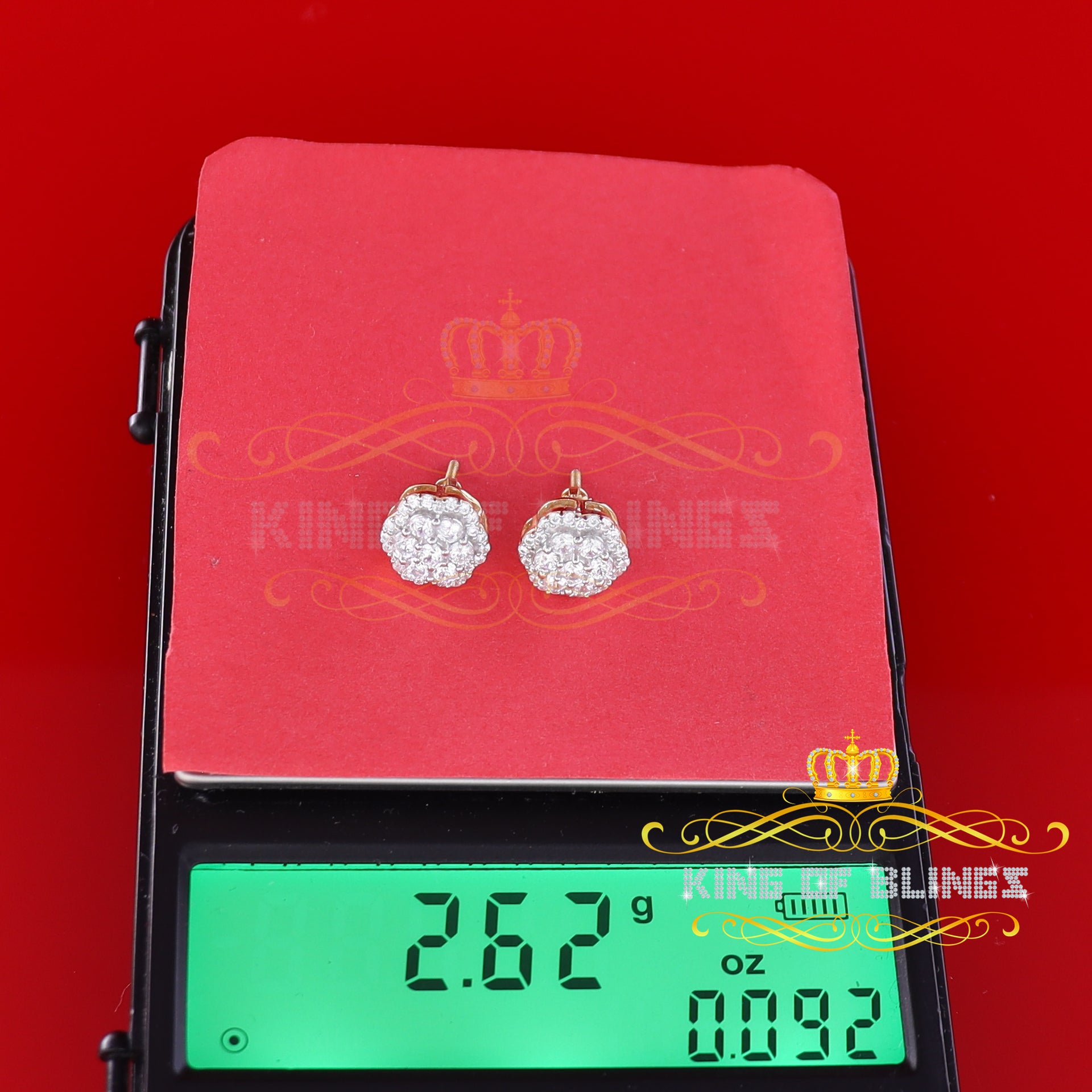 King of Bling's 925 Yellow Silver 1.74ct Cubic Zirconia Flower Earrings For Ladies / Gent's KING OF BLINGS