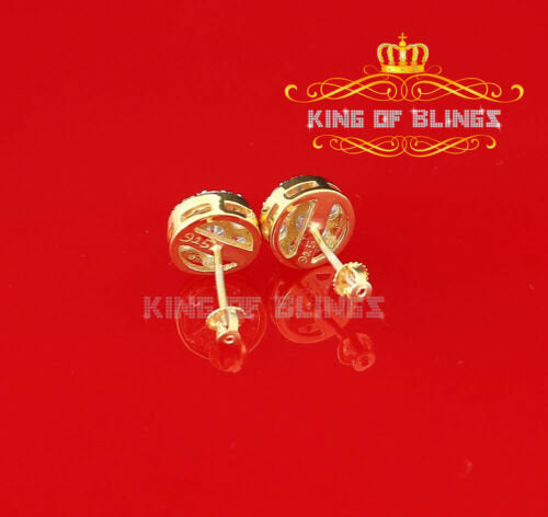 King of Bling's 3.02ct Cubic Zirconia 925 Yellow Silver Women's & Men's Hip Hop Round Earrings KING OF BLINGS