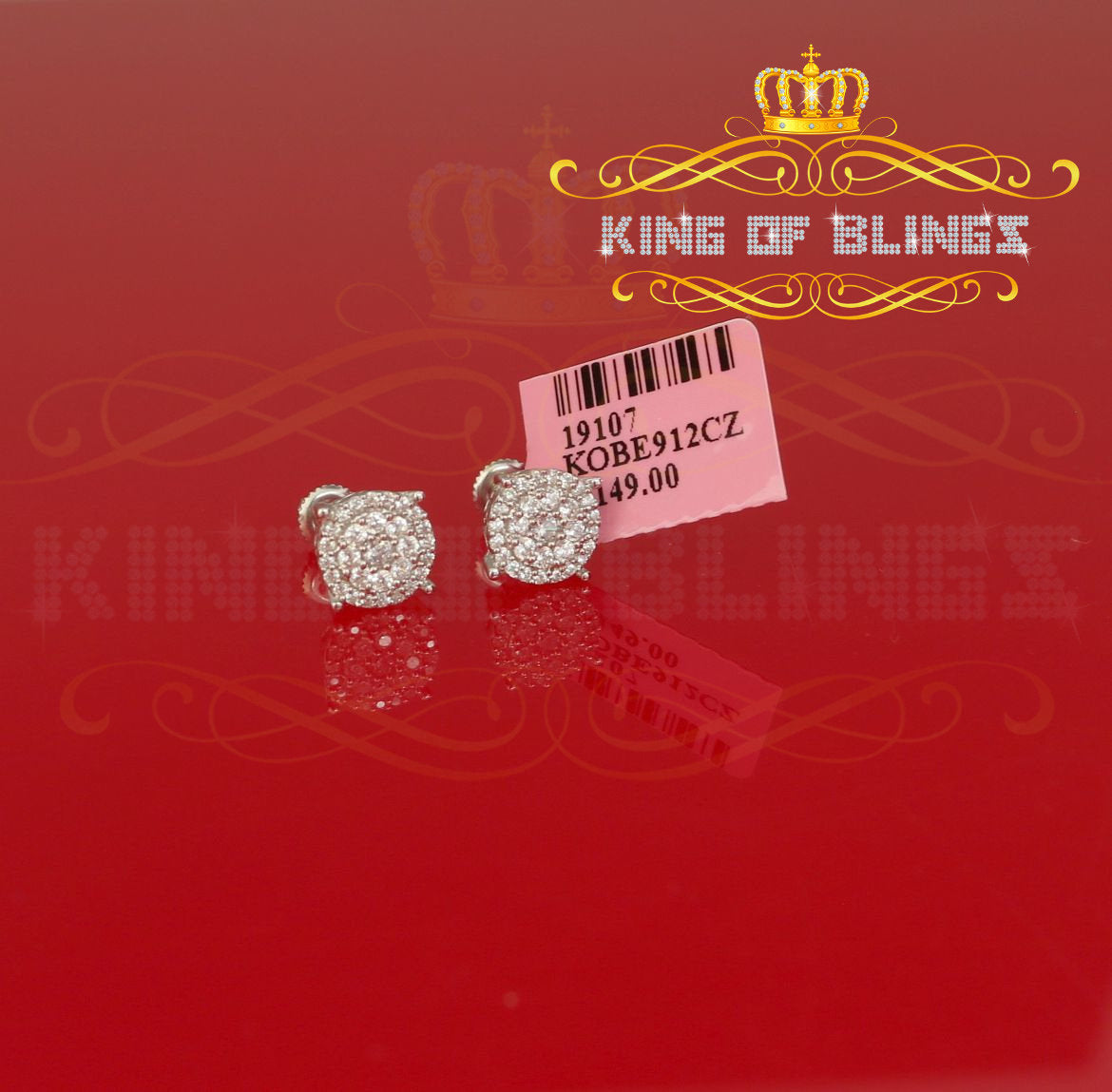 King of Blings- 925 White Sterling Silver 0.86ct Cubic Zirconia Round Women's Hip Hop Earrings KING OF BLINGS
