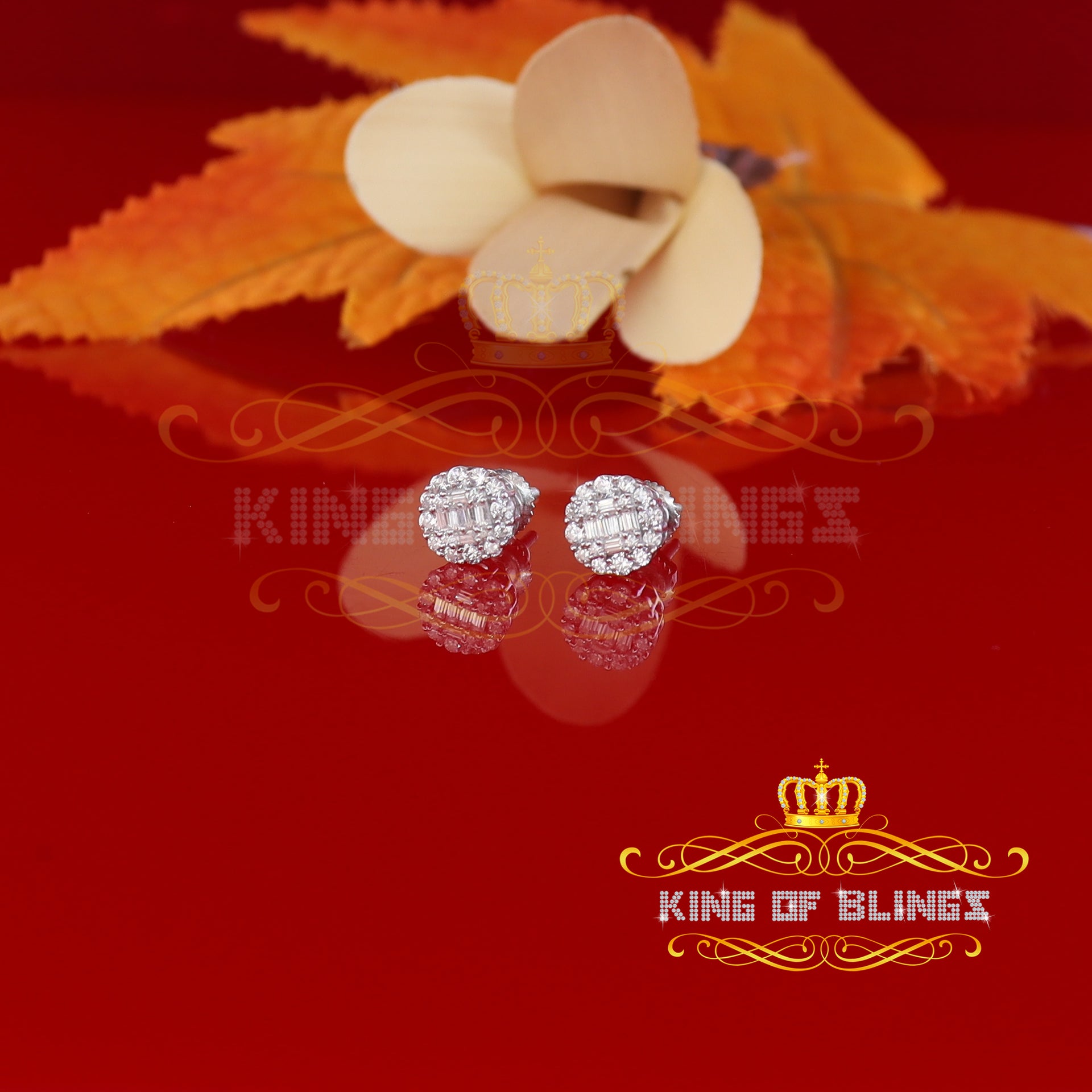 King of Blings- White 0.74ct Sterling Silver 925 Cubic Zirconia Women's Hip Hop Flower Earrings KING OF BLINGS