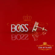 King of Blings-925 Sterling Silver Yellow Natural BOSS Women's 0.20 Ct Diamonds Stud Earrings KING OF BLINGS