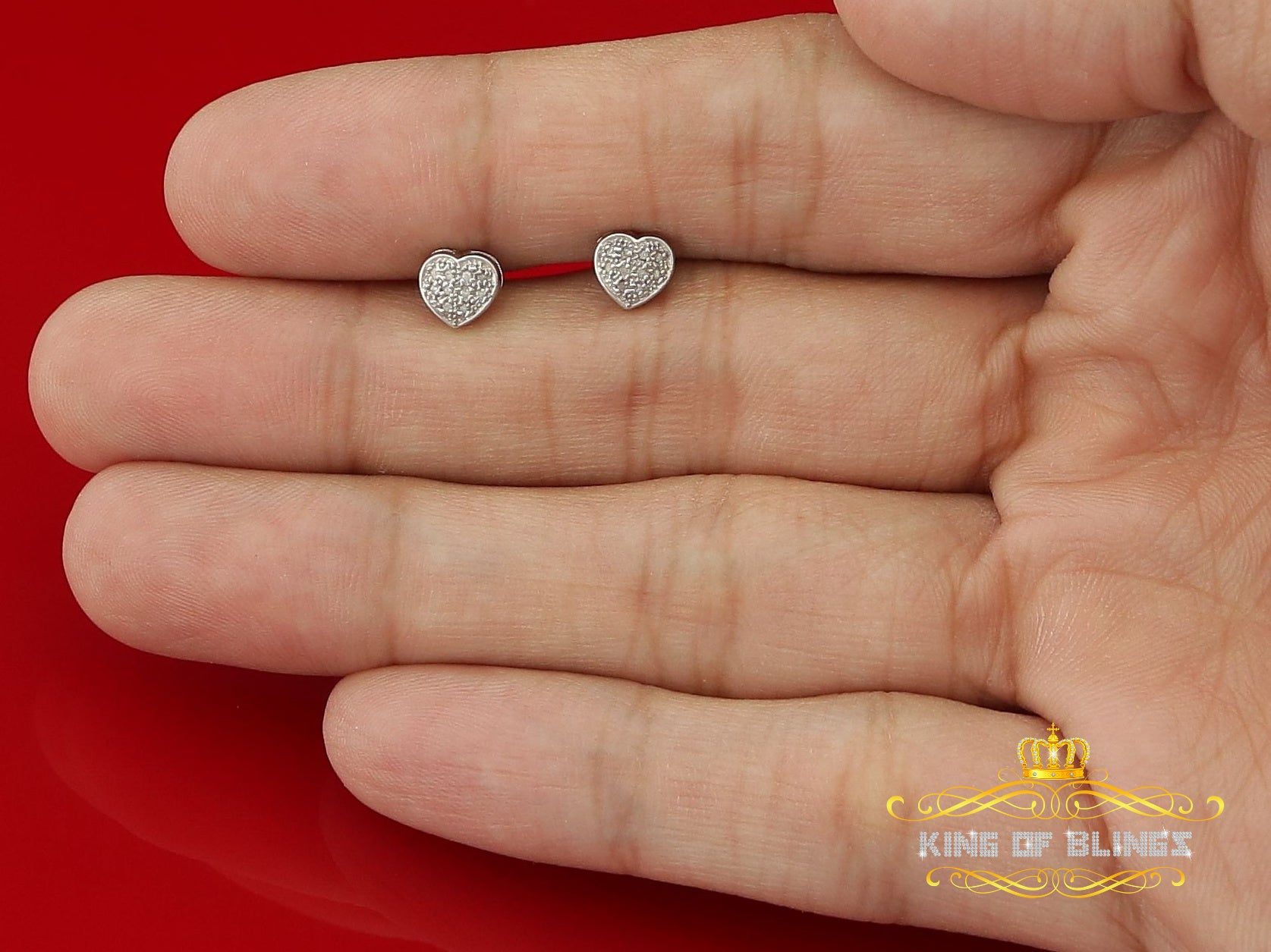 King Of Bling's Aretes Para Hombre Heart 925 White Silver 0.08ct Diamond Women's /Men's Earring KING OF BLINGS