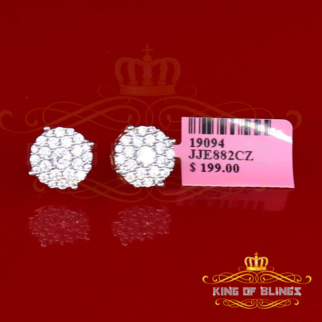 King of Bling's Aretes Para Hombre 925 Yellow Silver 2.3ct Cubic Zirconia Round Women's Earring KING OF BLINGS