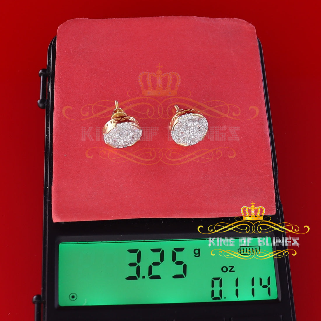 King of Bling's Aretes Para Hombre 925 Yellow Silver 0.96ct Cubic Zirconia Round Ladies Earrings KING OF BLINGS