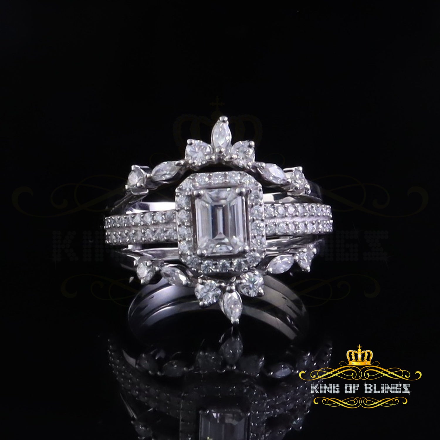King of Bling's 2.0ct Moissanite 925 Silver White Emerald Cut Round Guard Wrap womens Rings SZ 7 King of Blings
