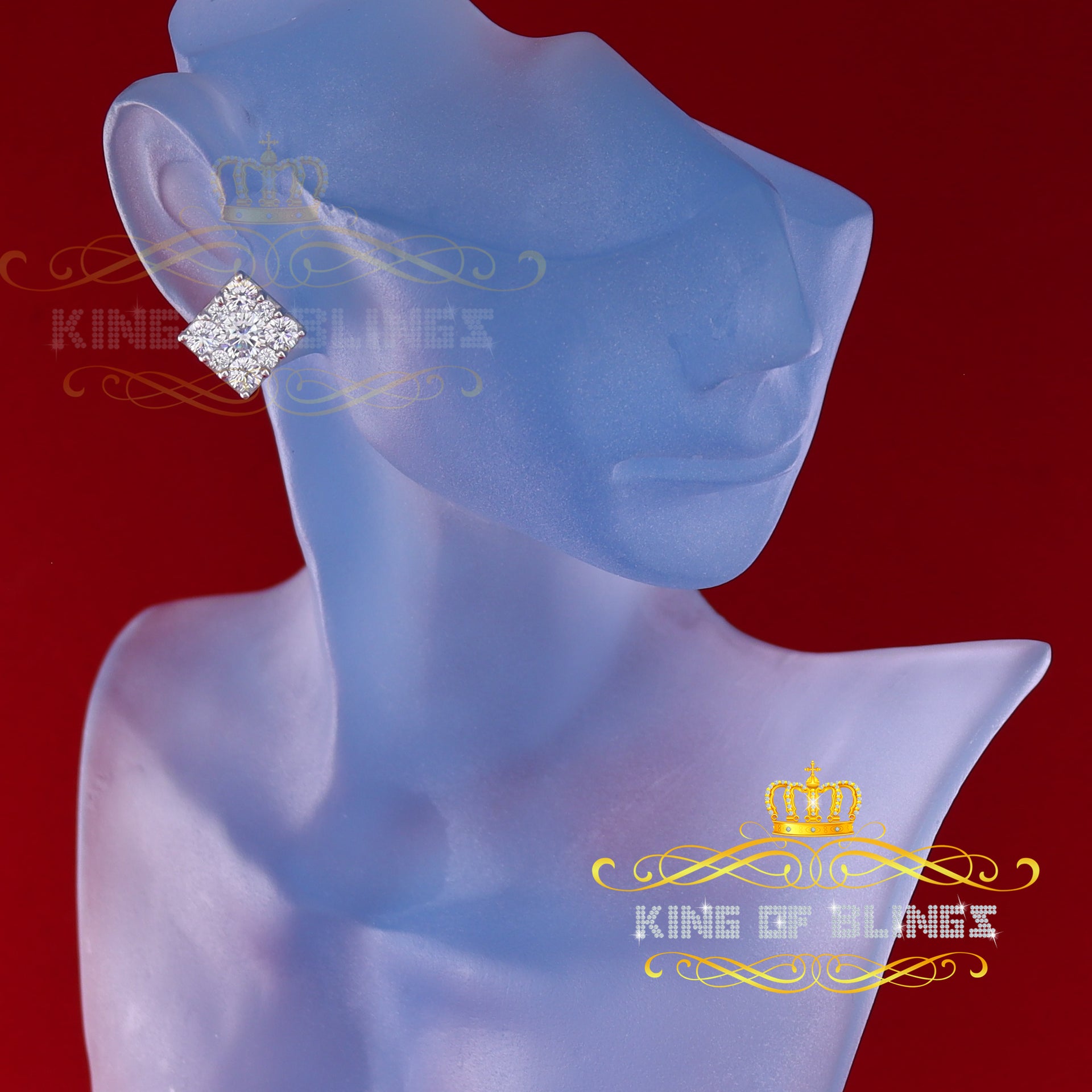 King of Blings- White 2.28ct Cubic Zirconia 925 Sterling Silver Hip Hop Square Ladies Earrings KING OF BLINGS