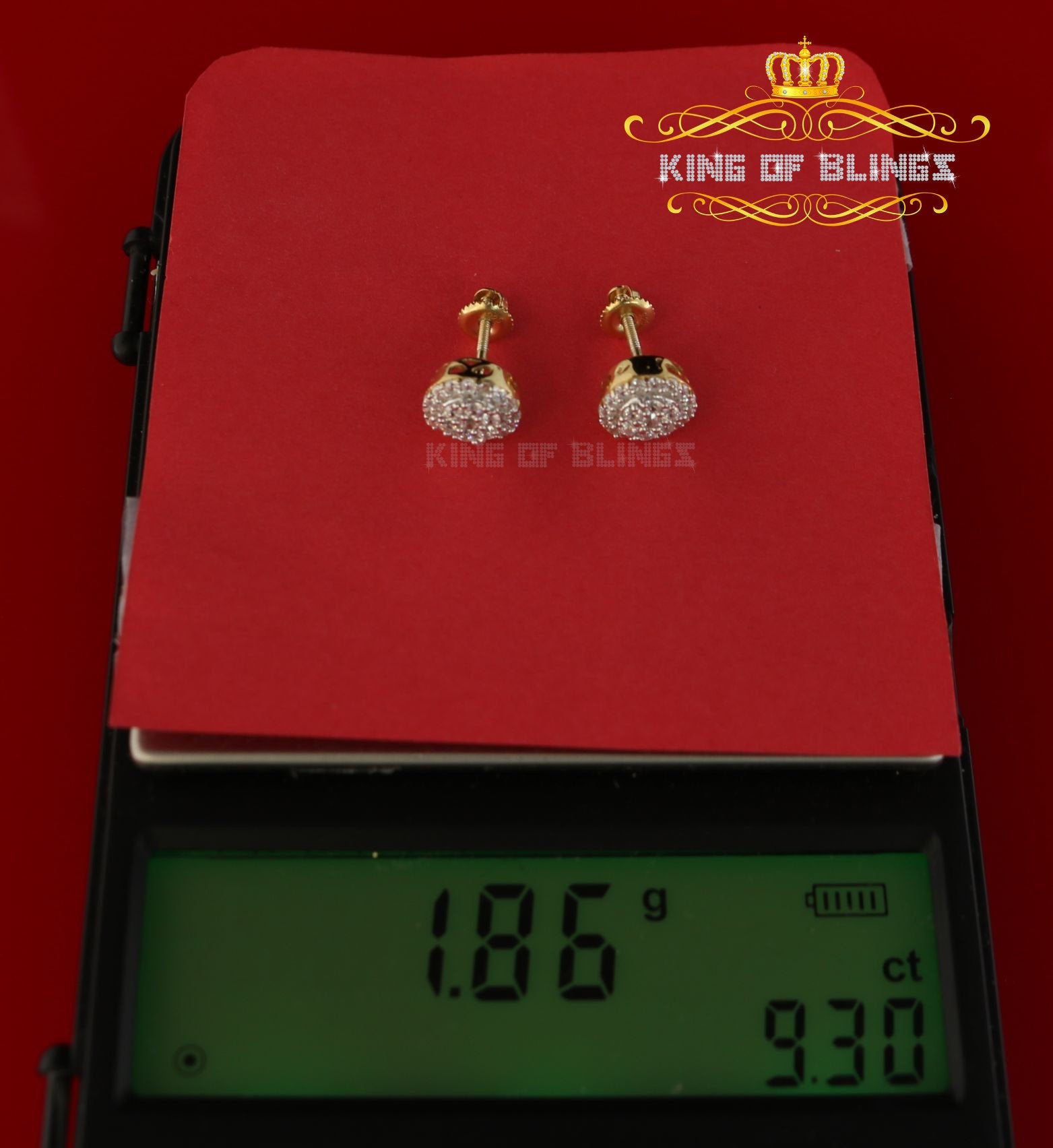 King of Bling's Aretes Para Hombre 925 Yellow Silver 0.88ct Cubic Zirconia Round Women's Earring KING OF BLINGS