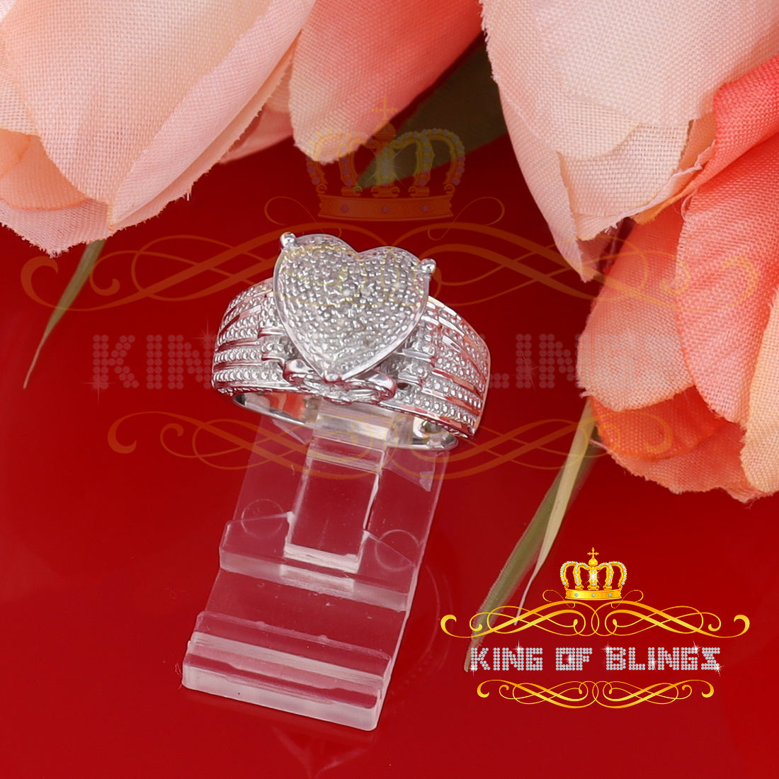 King Of Bling's Real Diamond 0.20 CT White 925 Sterling Silver Womens Promise Heart Ring Size 7 KING OF BLINGS