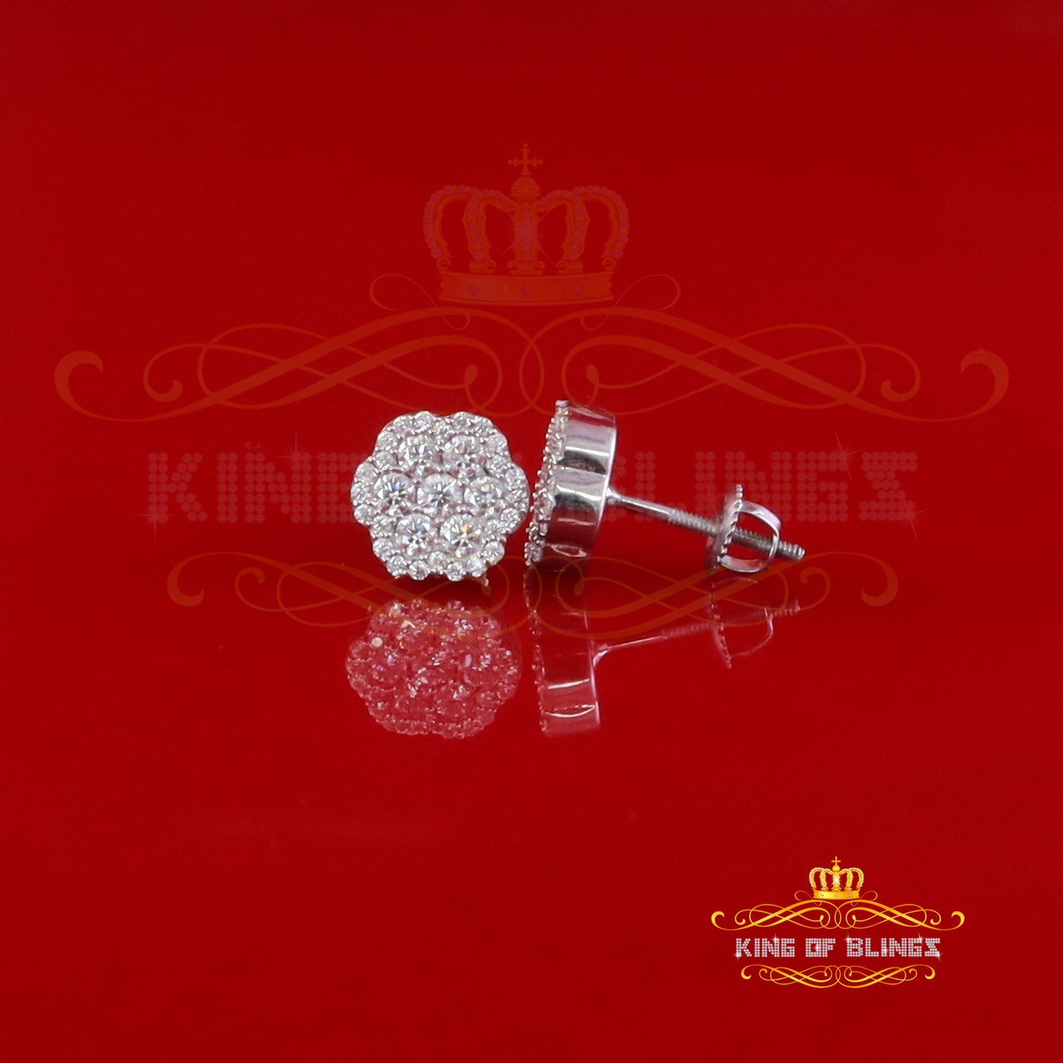 King Of Bling's 925 White Silver 0.66ct VVS 'D' Moissanite Floral Stud Earring Men's/Womens King of Blings