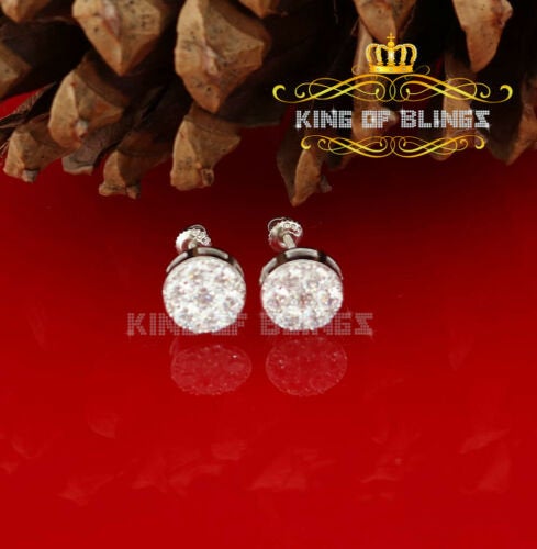King of Blings- 2.76 ct Cubic Zirconia 925 White Silver Women's & Men's Hip Hop Round Earrings KING OF BLINGS