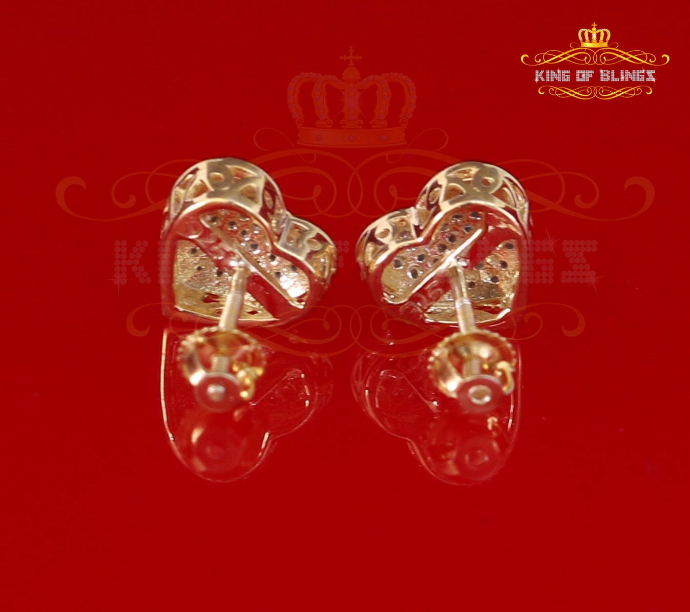 King of Blings-Aretes Para Hombre Heart 925 Yellow Silver 0.25ct Diamond Women's /Men's Earring KING OF BLINGS