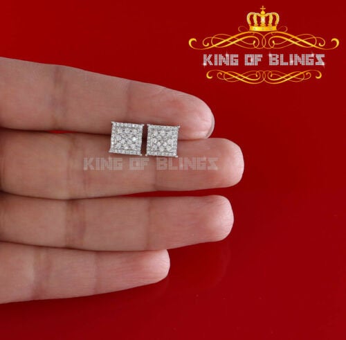 King of Bling's Aretes Para Hombre 925 Yellow Silver 0.96ct Cubic Zirconia Square Women Earring KING OF BLINGS