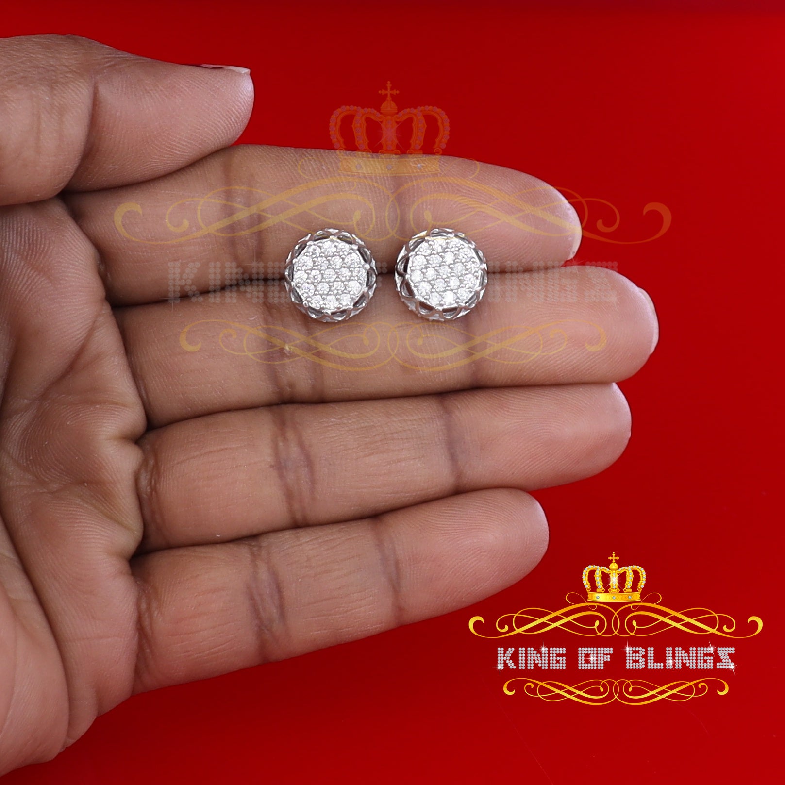 King of Blings- 925 White Silver 1.13ct Cubic Zirconia Women's & Men's Hip Hop Flower Earrings KING OF BLINGS