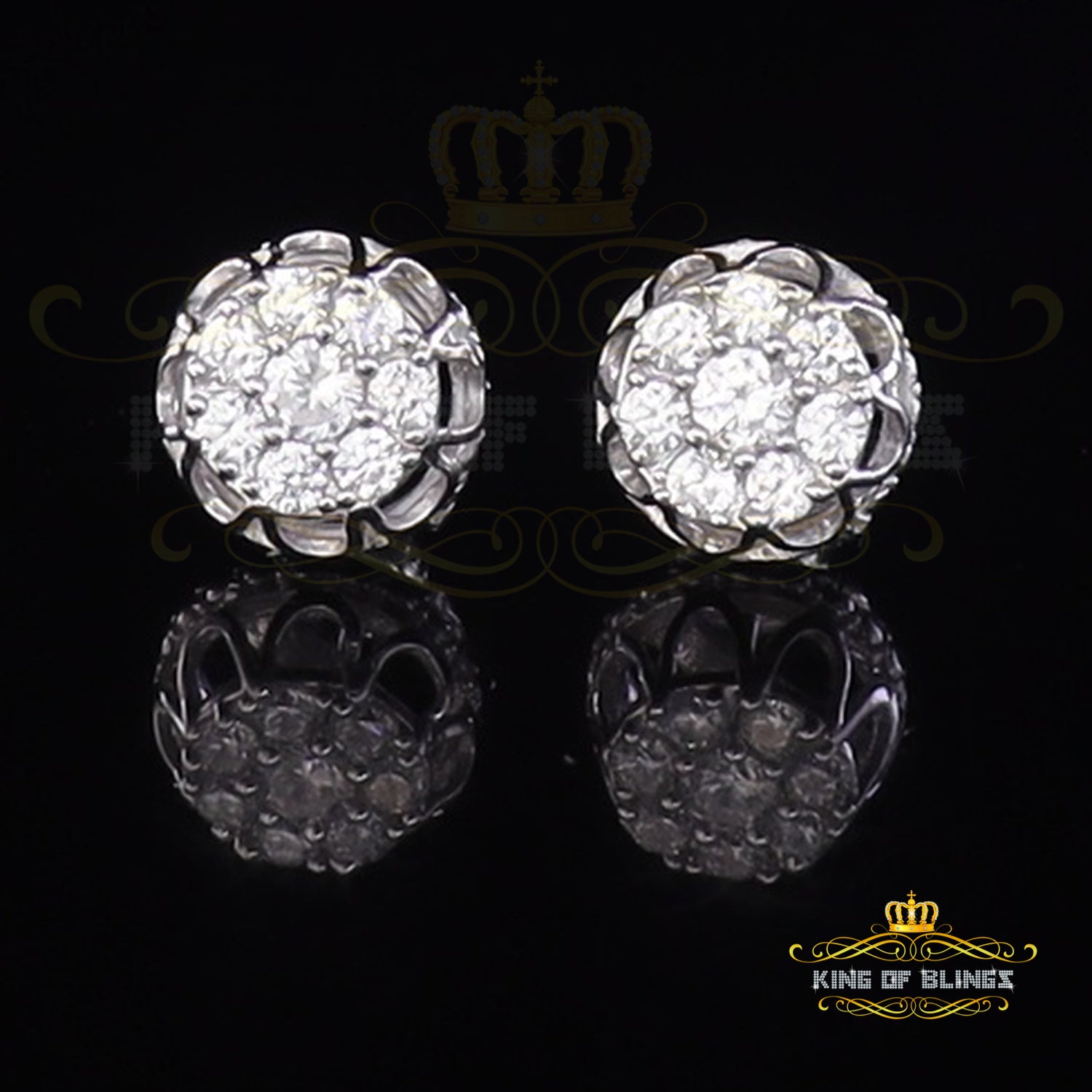 King of Blings- 1.14ct Cubic Zirconia 925 White Silver Women's & Men's Hip Hop Flower Earrings KING OF BLINGS