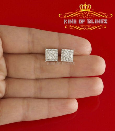 King of Blings- Aretes Para Hombre 925 White Silver 0.96ct Cubic Zirconia Square Women Earring KING OF BLINGS