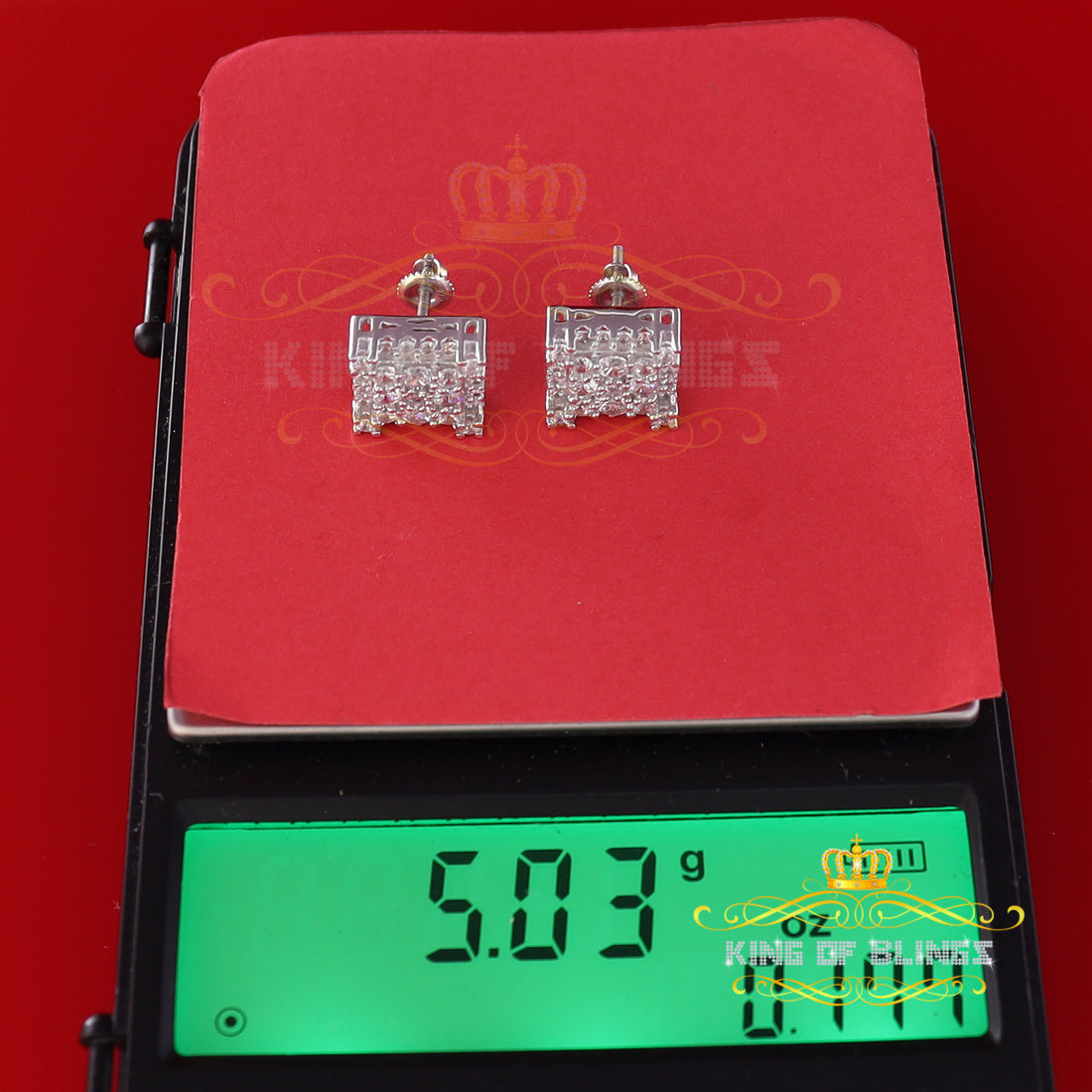 King of Blings- 925 White Sterling Silver 0.96ct Cubic Zirconia Women's & Men's Square Earrings KING OF BLINGS