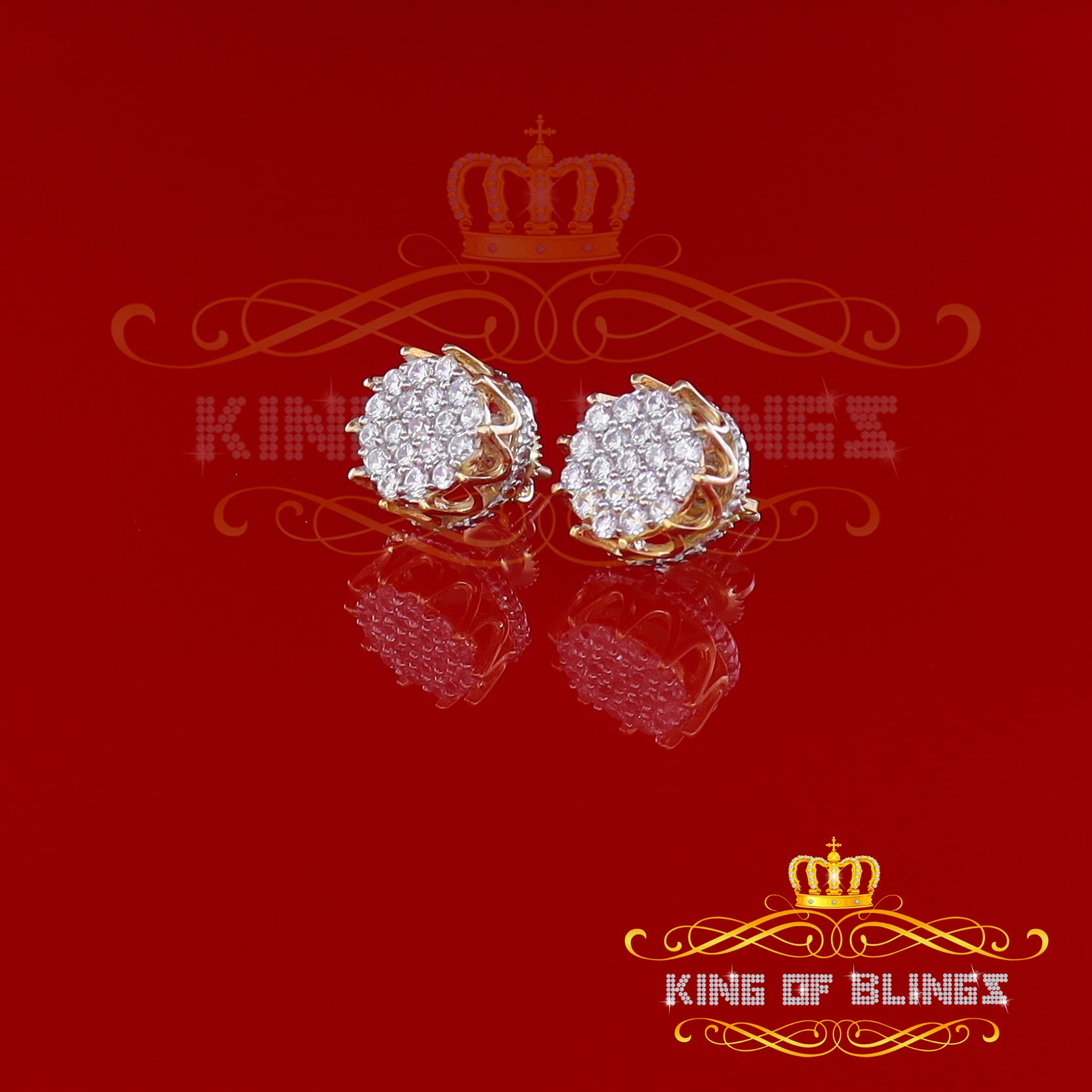 King of Bling's Hip Hop Yellow 925 Silver 2.04ct Cubic Zirconia Women's & Men's Floral Earrings KING OF BLINGS