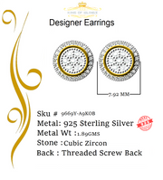 King of Bling's Aretes Para Hombre 925 Yellow Silver 0.5ct Cubic Zirconia Round Women's Earrings KING OF BLINGS