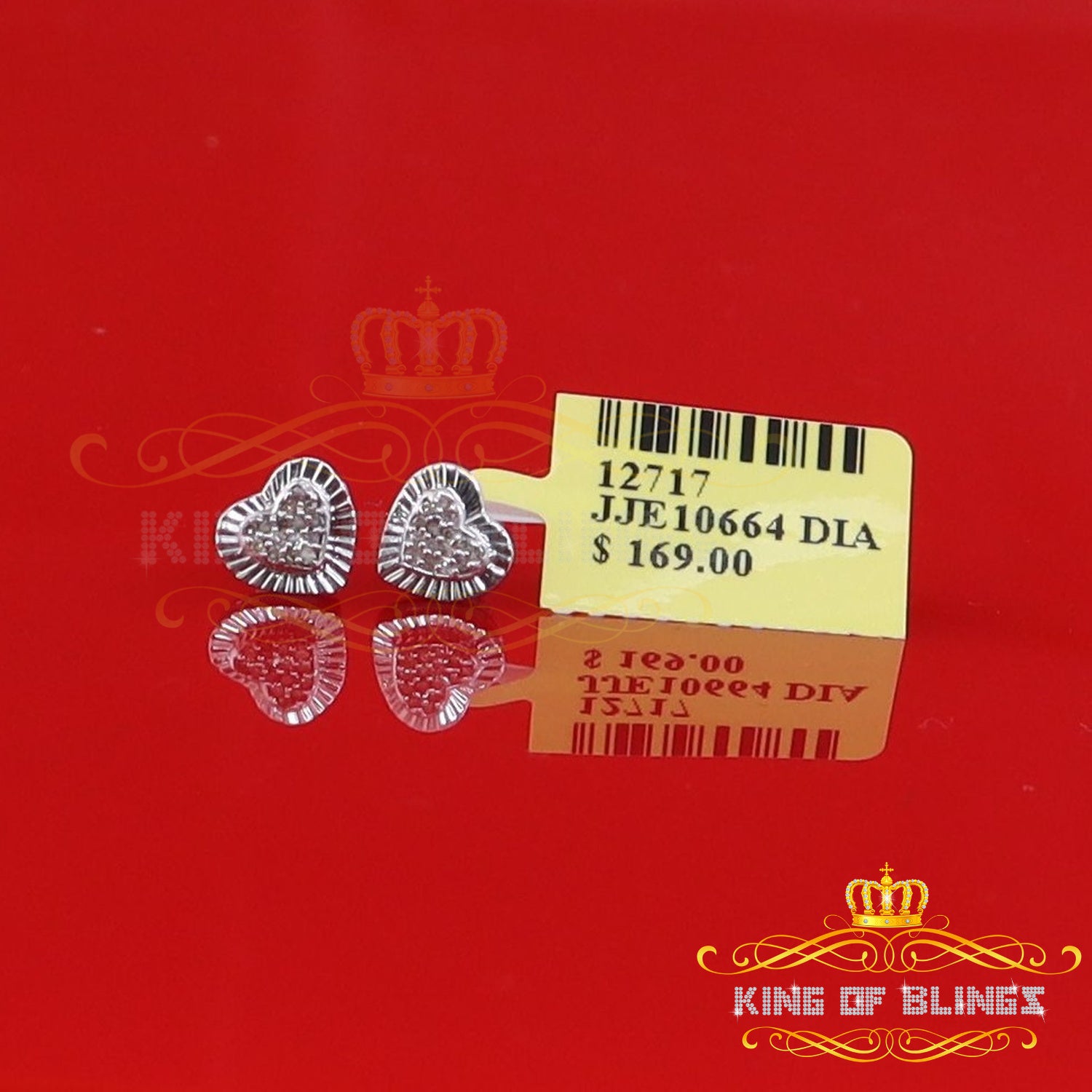 King Of Bling's Aretes Para Hombre Heart 925 White Silver 0.10ct Diamond Women & Men Earrings KING OF BLINGS