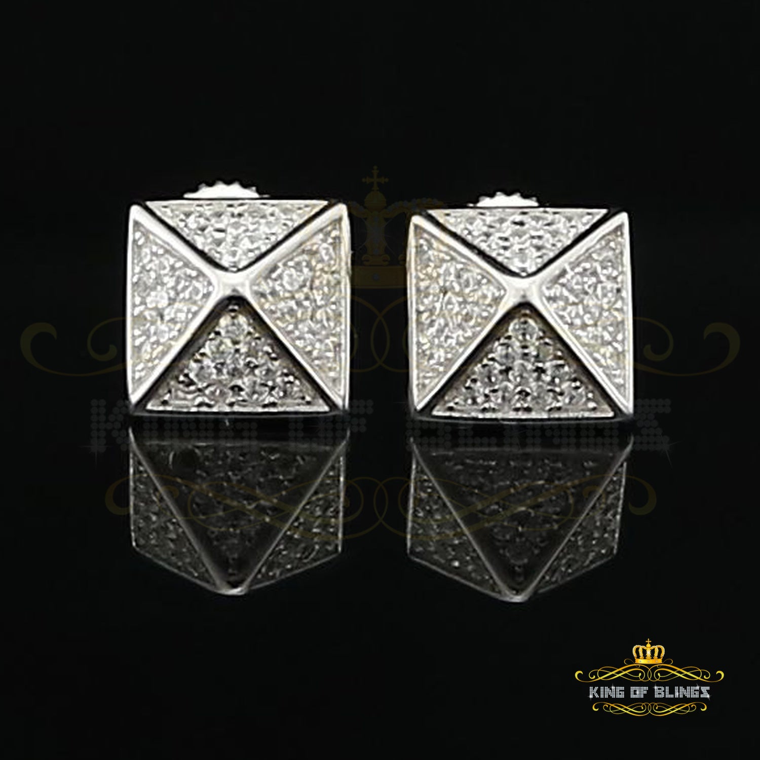 King of Blings- 925 White Sterling Silver Cubic Zirconia Women's & Men's Hip Hop Square Earring KING OF BLINGS