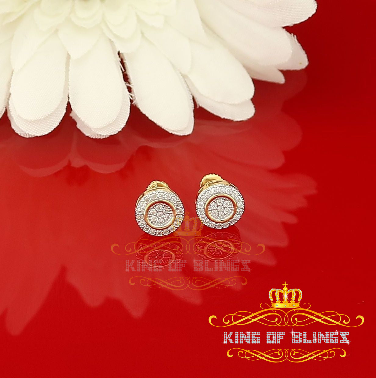 King of Bling's Aretes Para Hombre 925 Yellow Silver 0.5ct Cubic Zirconia Round Women's Earrings KING OF BLINGS