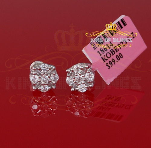King of Blings- White 925 Sterling Silver 1.96ct Cubic Zirconia for Ladies Hip Hop Round Earring KING OF BLINGS