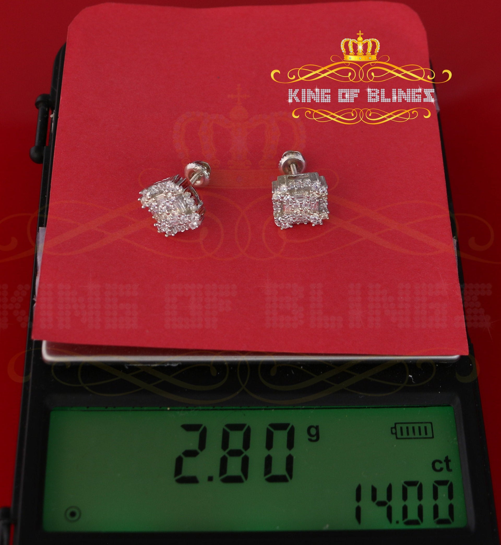 King of Blings- 1.18ct Cubic Zirconia 925 White Silver Women's & Men's Hip Hop Square Earrings KING OF BLINGS