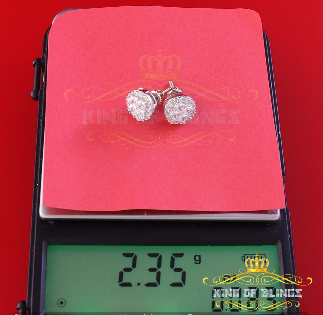 King of Blings- Aretes Para Hombre 925 White Silver 1.68ct Cubic Zirconia Round Women's Earrings KING OF BLINGS