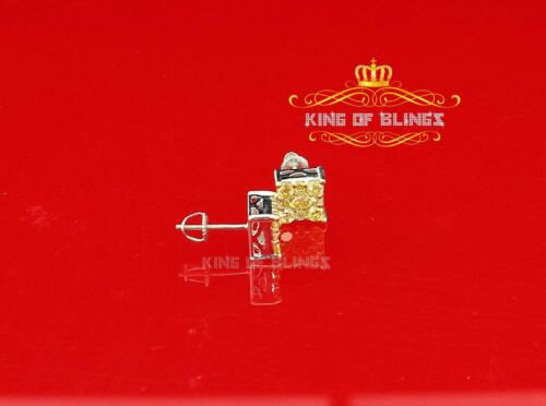 King of Blings-White Silver 1.68ct Cubic Zirconia Yellow Stone Womens/Men's Square Earrings KING OF BLINGS