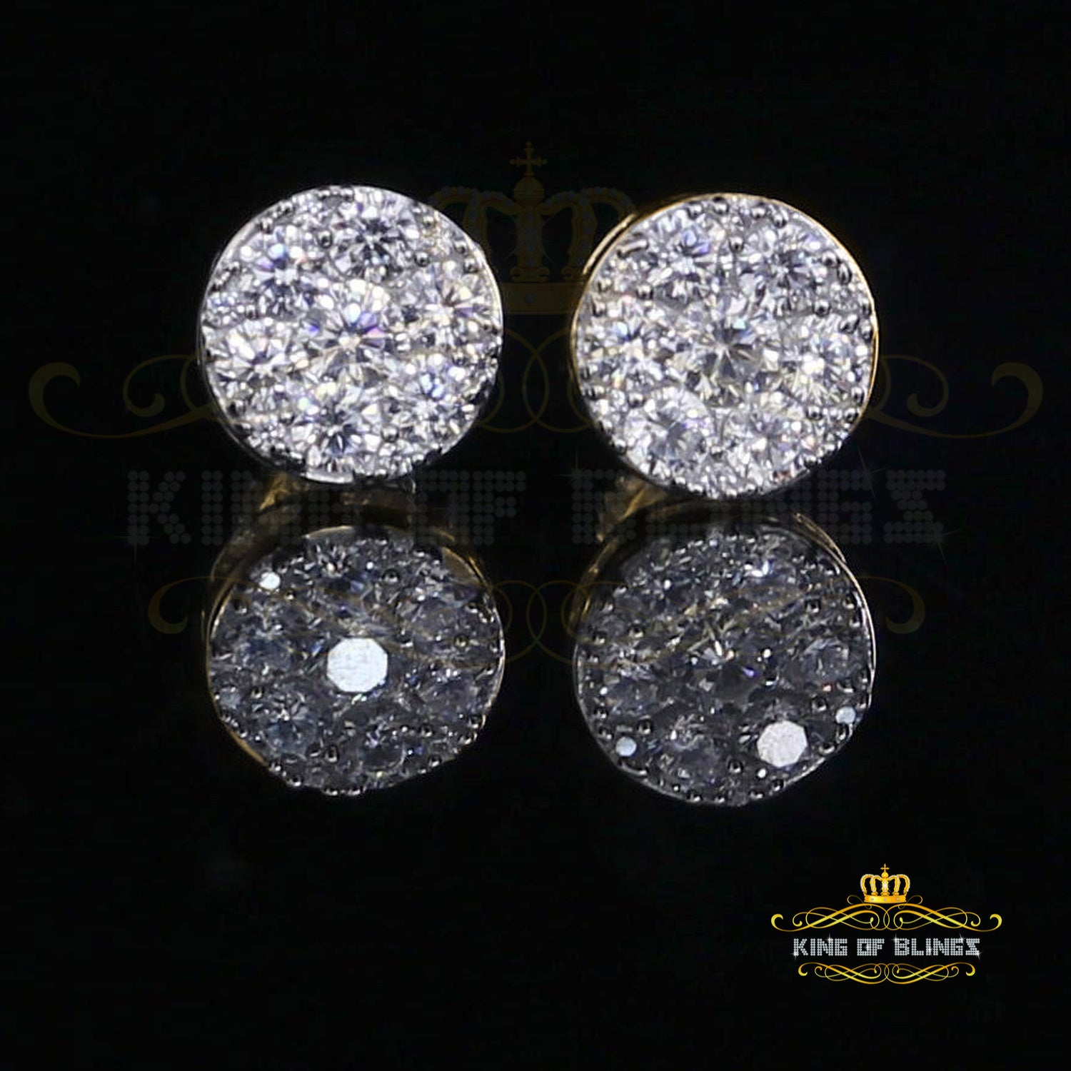 King of Bling's 3.02ct Cubic Zirconia 925 Yellow Silver Women's & Men's Hip Hop Round Earrings KING OF BLINGS