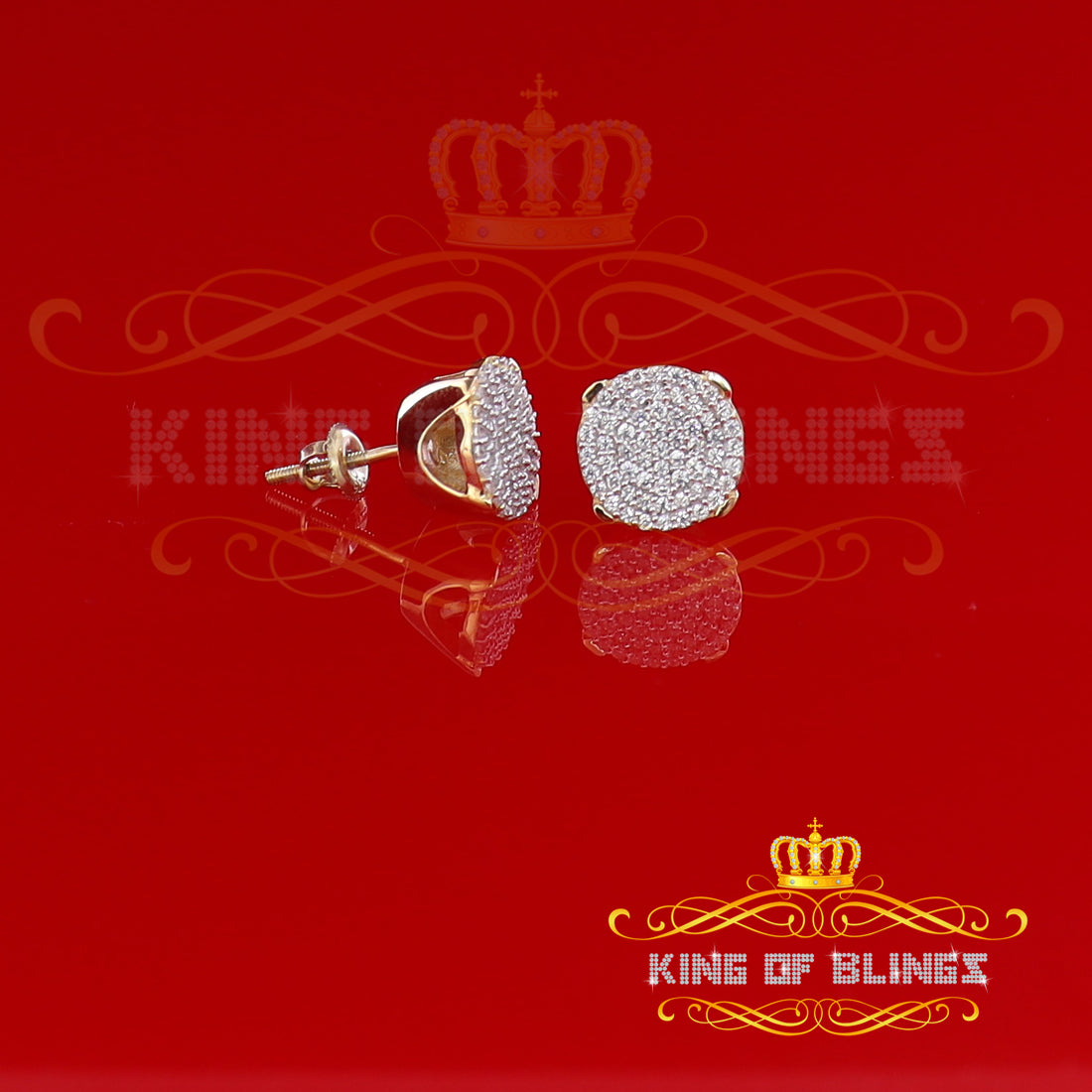 King of Bling's 925 Yellow Sterling Silver 0.90ct Cubic Zirconia Hip Hop Round Women's Earrings KING OF BLINGS