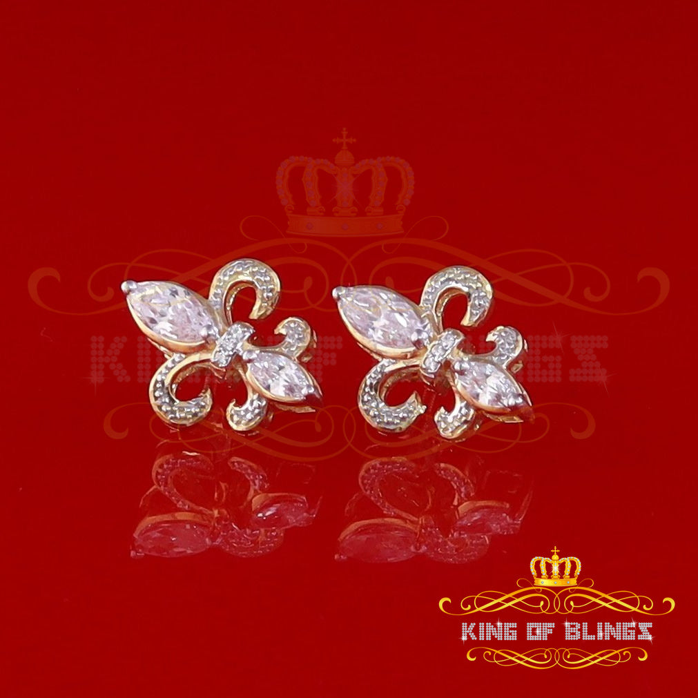 King of Bling's 925 Yellow Silver Ladies Fleur de Lis Screw Back 2.43ct Cubic Zirconia Earrings KING OF BLINGS