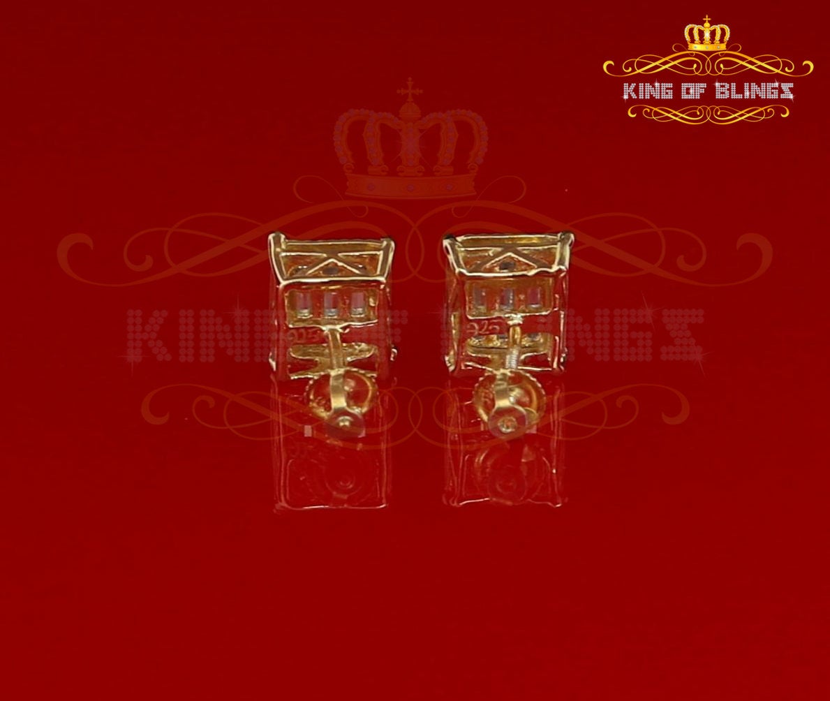 King of Bling's 925 Yellow 0.44ct Cubic Zirconia Silver Women's & Men's Hip Hop Square Earrings KING OF BLINGS