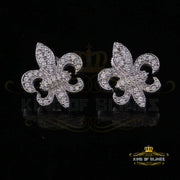 King of Blings- Fleur de Lis White 925 Silver Screw Back 0.96ct Cubic Zirconia Women's Earrings KING OF BLINGS