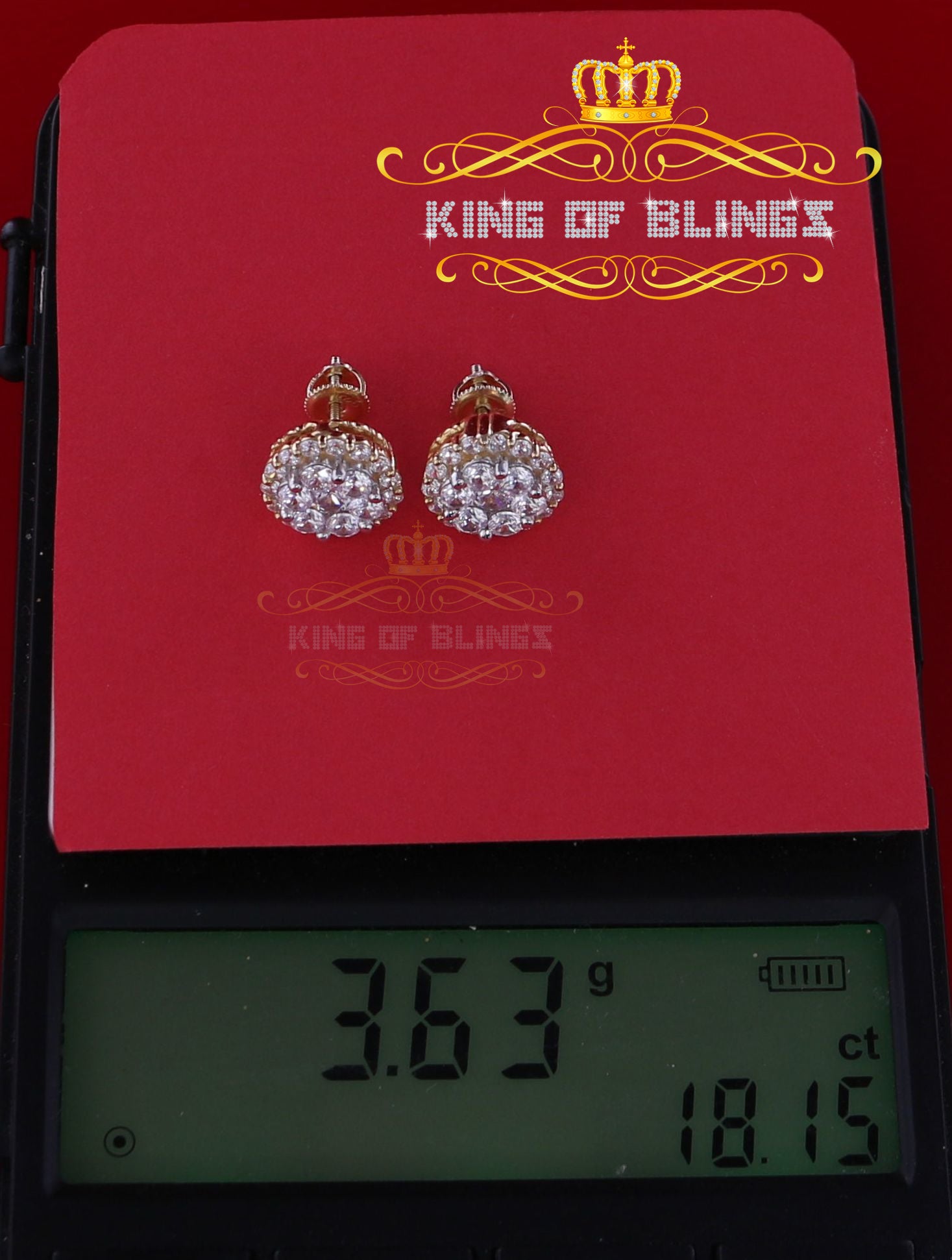 King of Bling's Aretes Para Hombre 925 Yellow Silver 1.49ct Cubic Zirconia Floral Women Earrings KING OF BLINGS