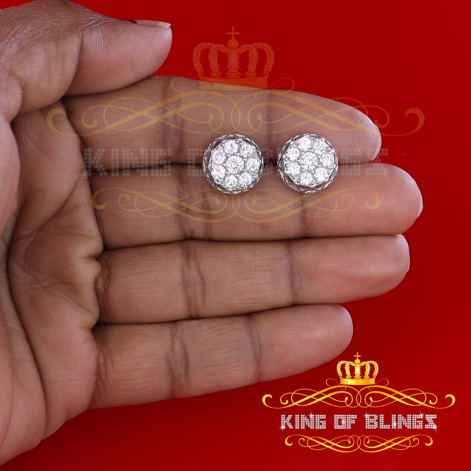 King of Blings- 3.28ct Cubic Zirconia 925 White Silver Women's & Men's Hip Hop Flower Earrings KING OF BLINGS