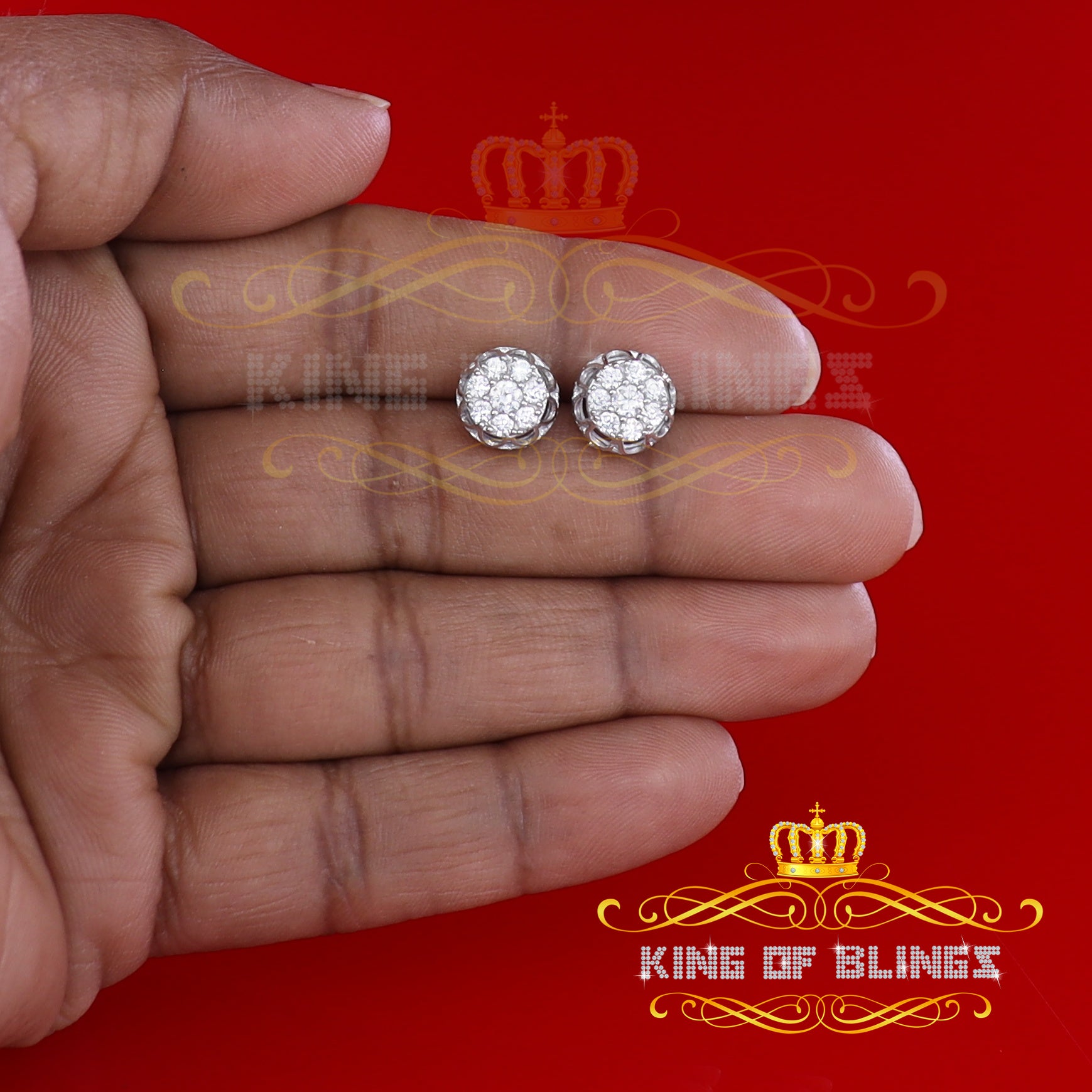 King of Blings- 1.14ct Cubic Zirconia 925 White Silver Women's & Men's Hip Hop Flower Earrings KING OF BLINGS