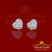 King of Blings- 925 White Sterling Silver 1.48ct Cubic Zirconia Men's & Women's Heart Earrings KING OF BLINGS