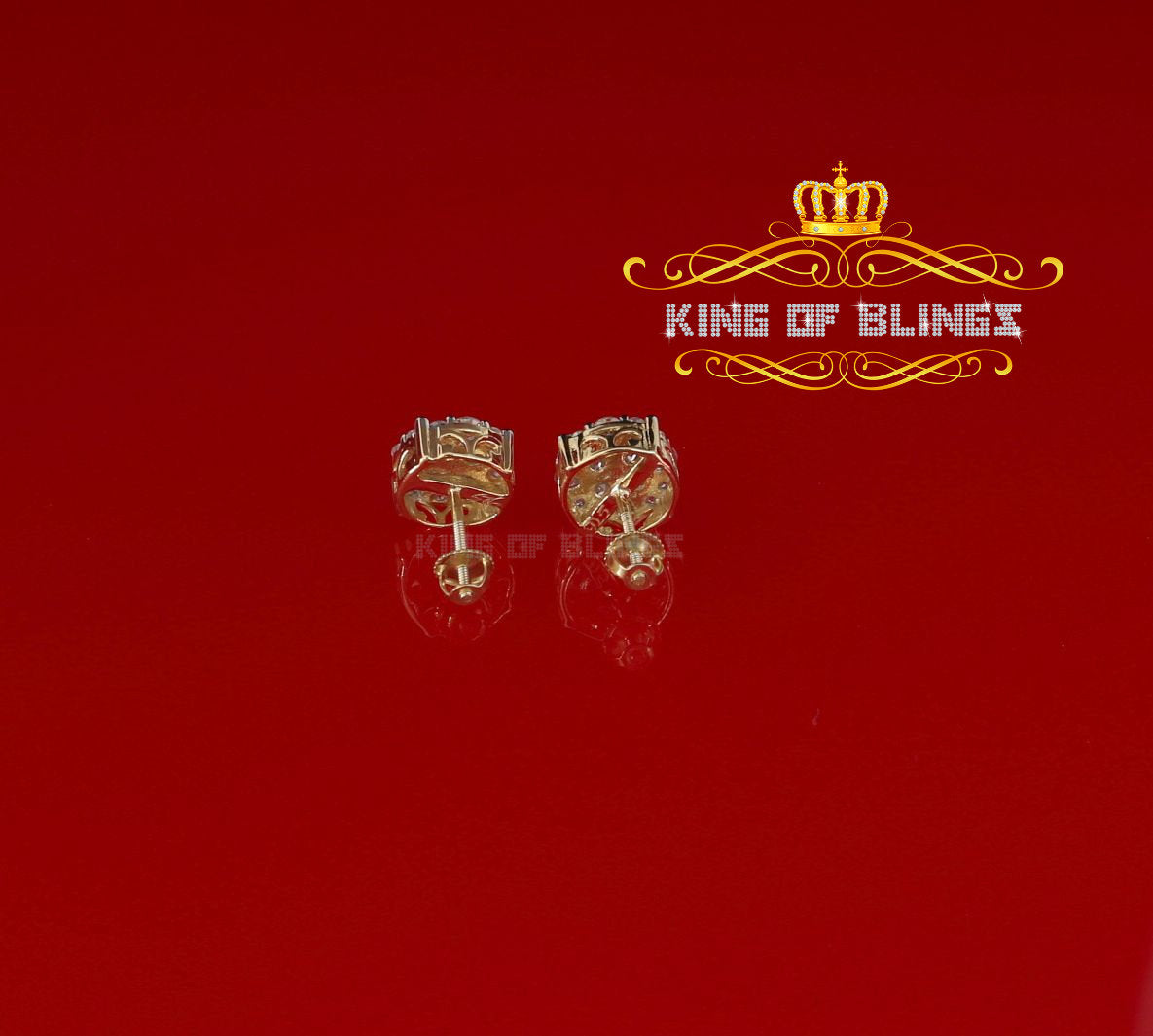 King of Bling's Aretes Para Hombre 925 Yellow Silver 2.96ctCubic Zirconia Round Women's Earrings KING OF BLINGS