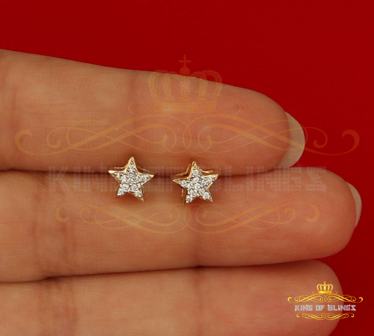 King of Bling's Hip Hop Yellow Silver Screw 0.22ct Cubic Zirconia Women's & Men's Star Earrings KING OF BLINGS