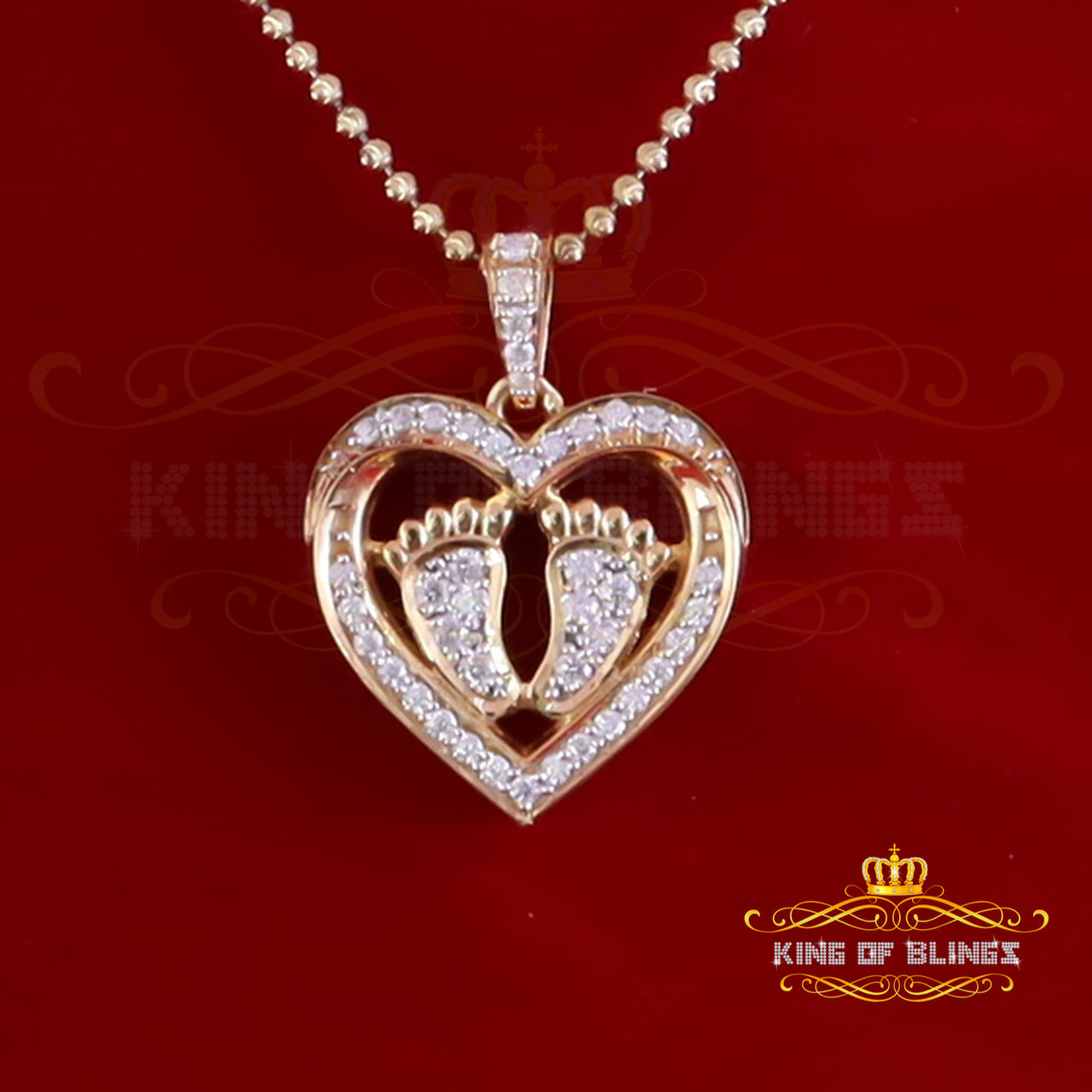 King of Bling's 1.50ct VVS D Silver Moissanite 925 Yellow Heart Child feet Mom Pendant For Women KING OF BLINGS