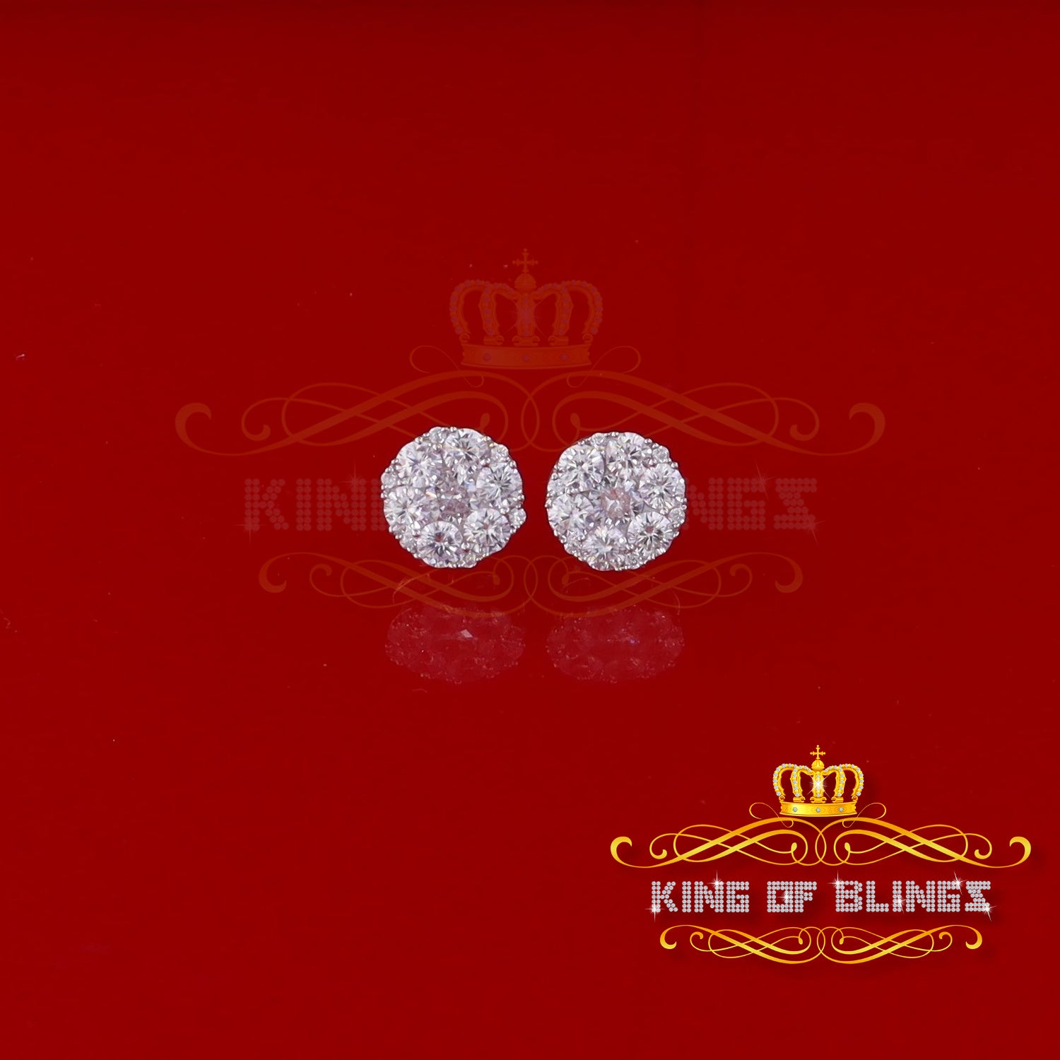 King of Bling's Aretes Para Hombre 925 Yellow Silver 5.56ct Cubic Zirconia Women Round Earrings KING OF BLINGS