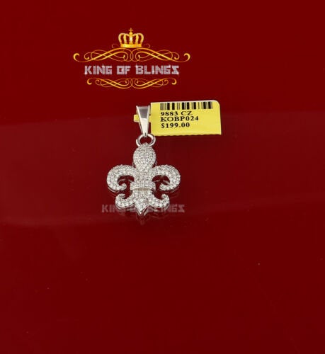 White 925 Sterling Silver with Fleur de Lis Shape Pendant 1.47ct Cubic Zirconia KING OF BLINGS